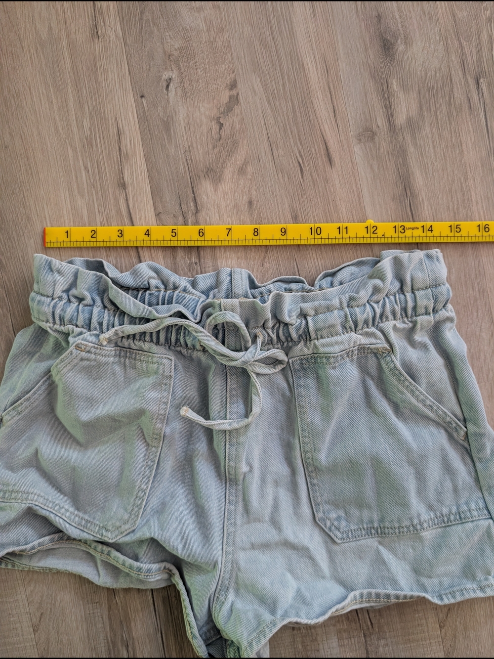 Vigoss Light Blue Paperbag Drawstring High Waist Shorts, Size 29 (C5) - Picture 6 of 7